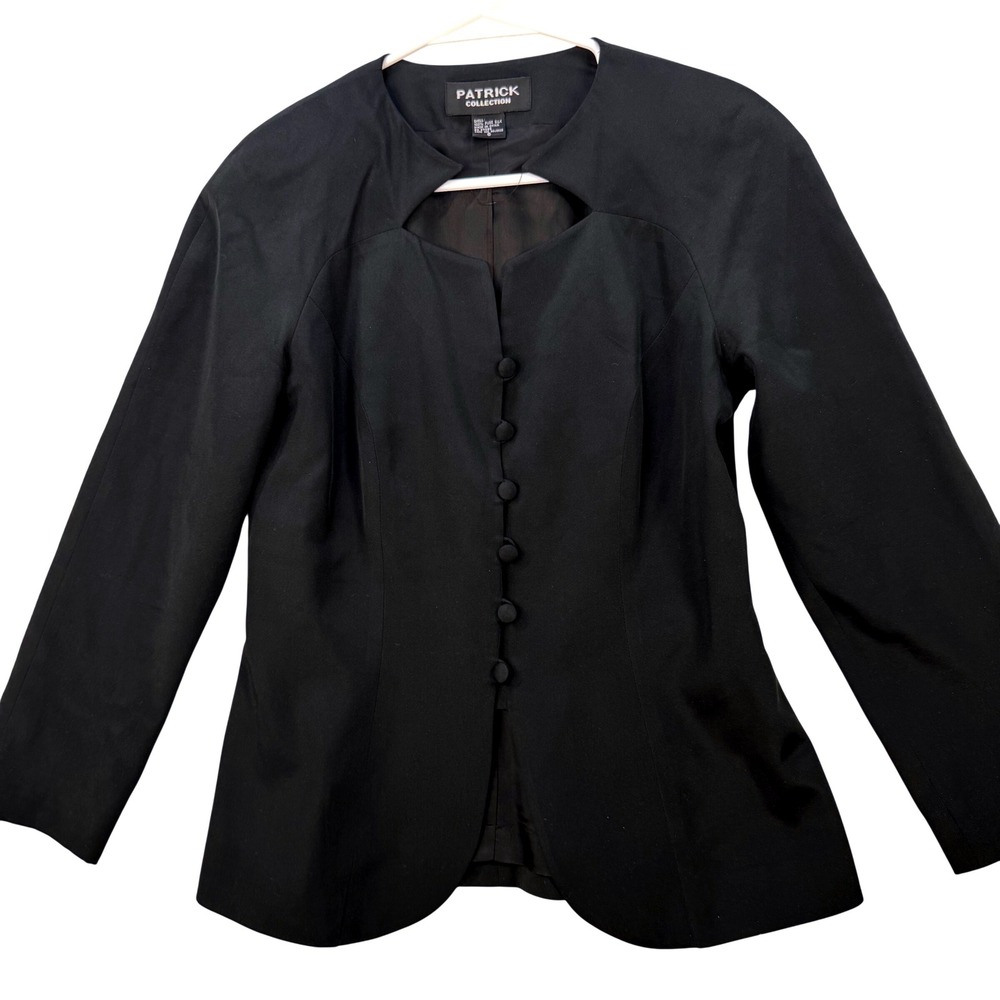 Patrick Collection Silk Blazer Women 6 Black Vintage Formal Business Gothic Chic